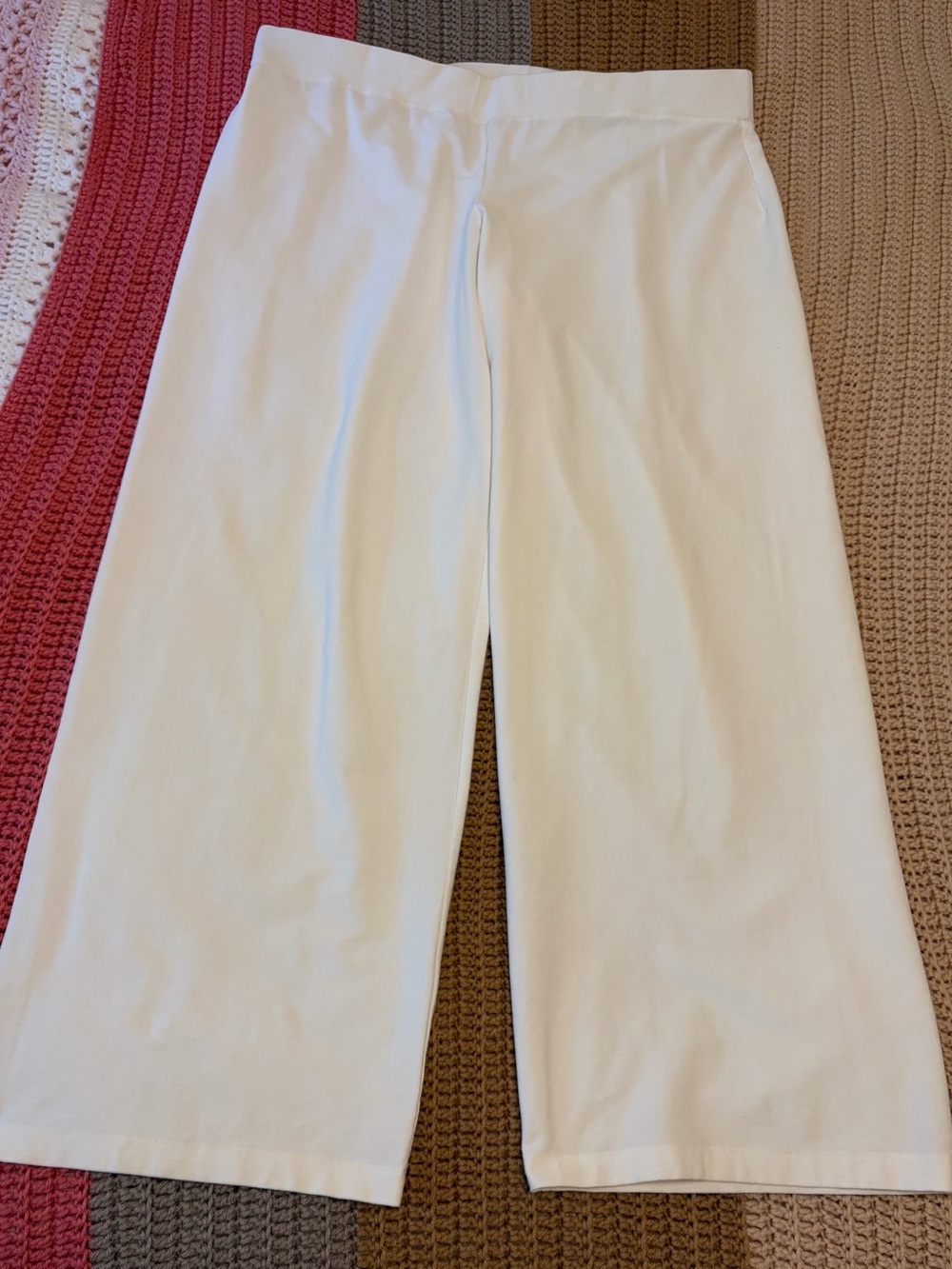 Eileen Fisher White Crepe Wide Leg Stretchy Pants
